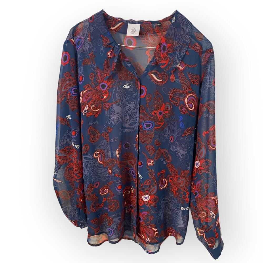 Cabi Sheer Long Sleeved blouse Sz Med EUC